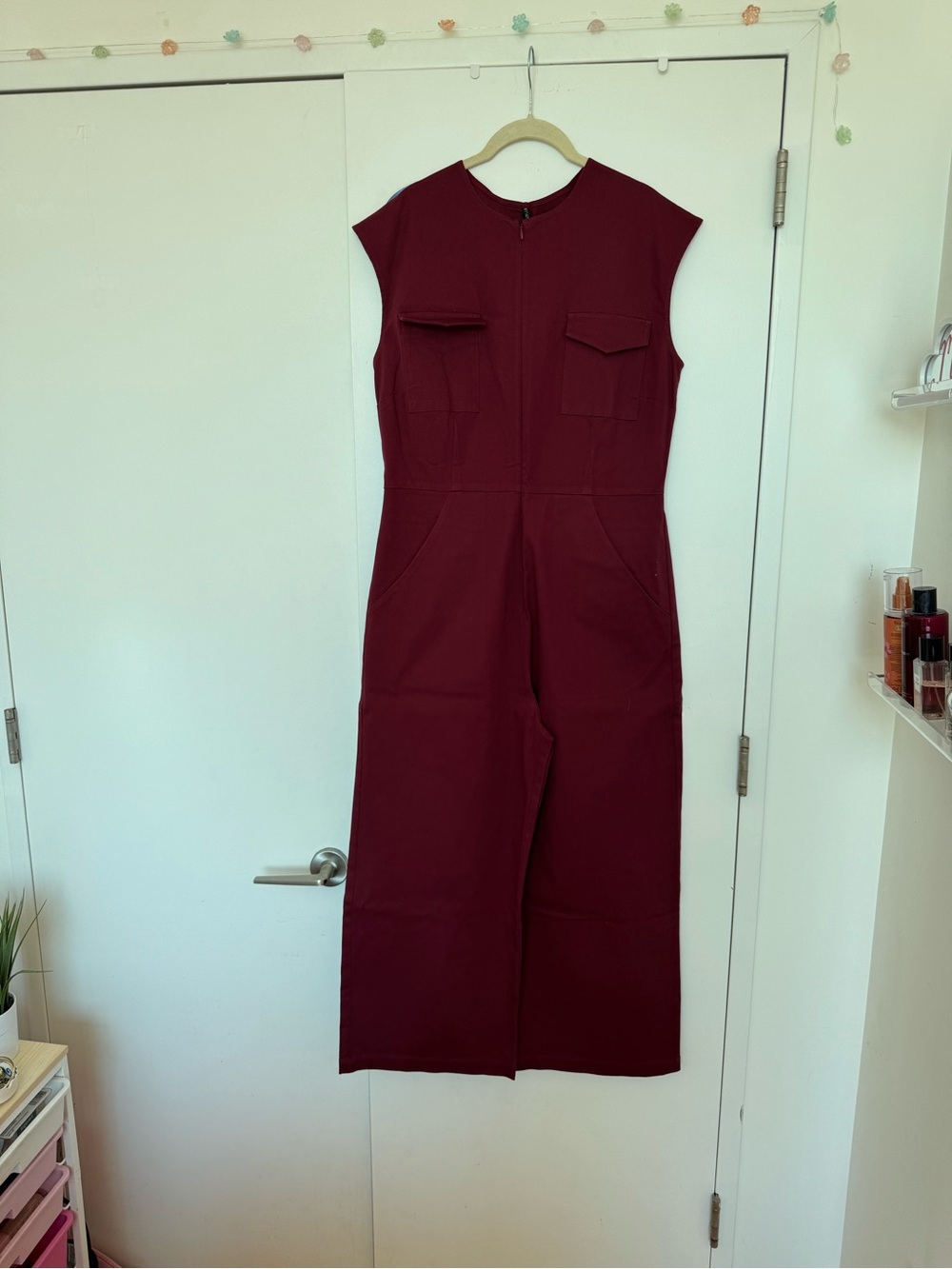 Sleeveless Wide Leg Jumpsuit in Deep Burgundy